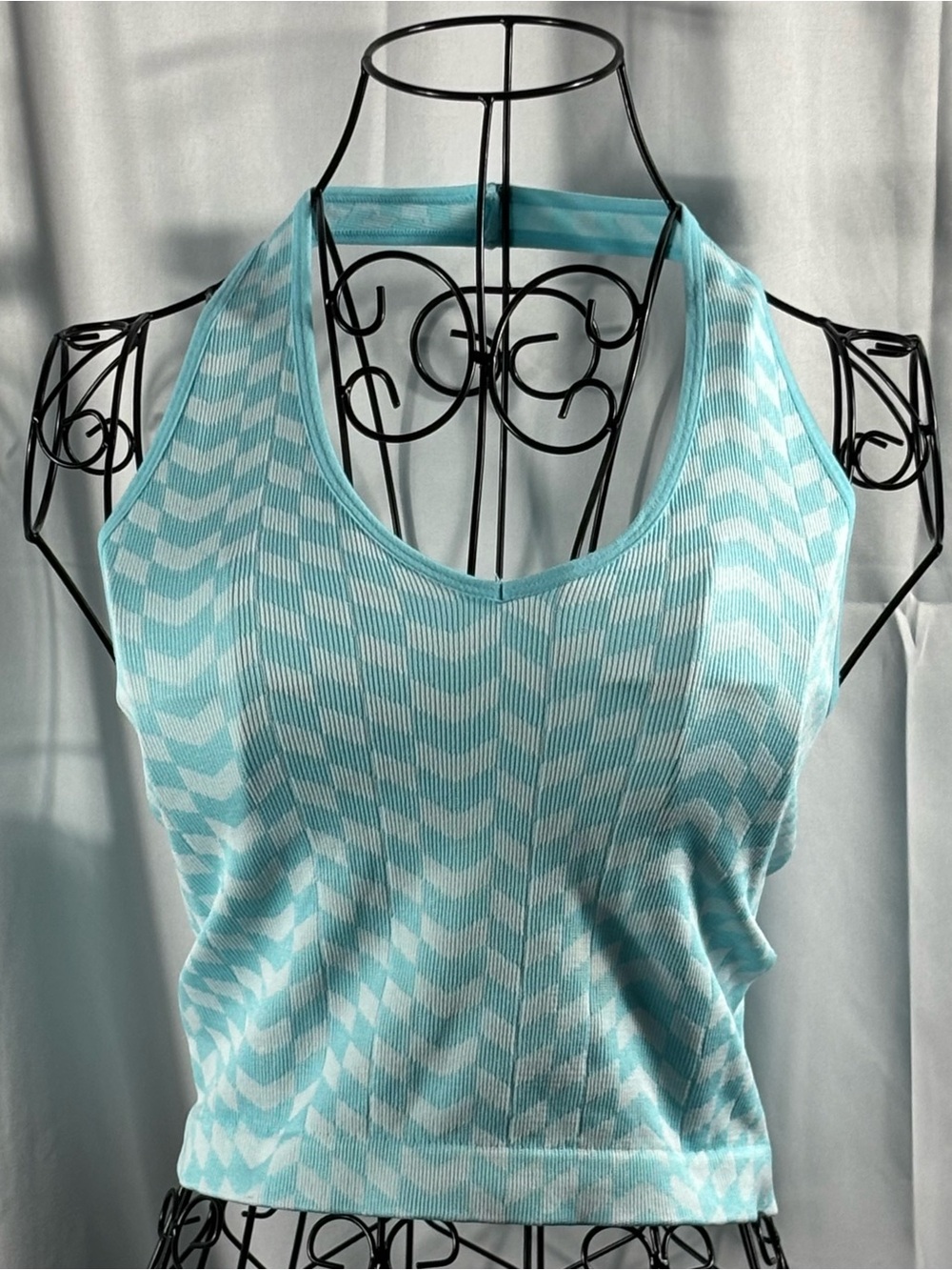 Light Aqua Chevron Ribbed halter  Tank Top